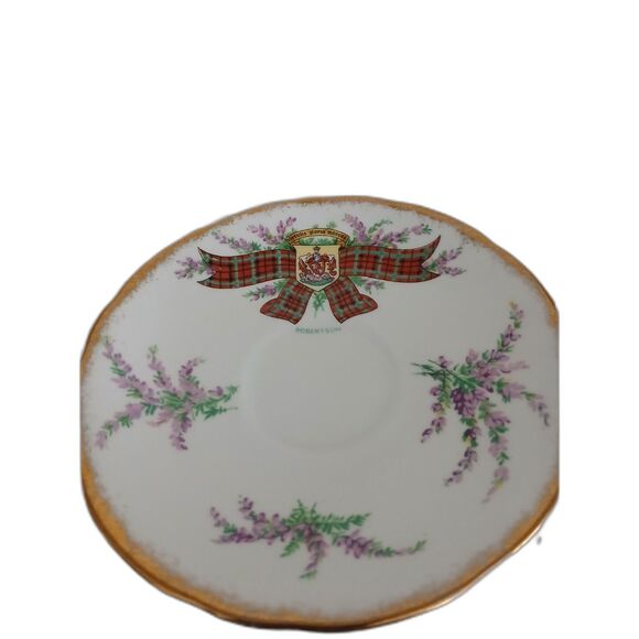 Royal Stafford Robertson Clan Tartan Teacup & Saucer Scottish Crest Heather - Picture 4 of 4